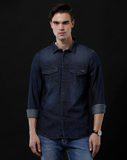 Men's Slim Fit Solid Denim Casual Shirt (DRIVY)