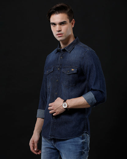 Men's Slim Fit Solid Denim Casual Shirt (DRIVY)