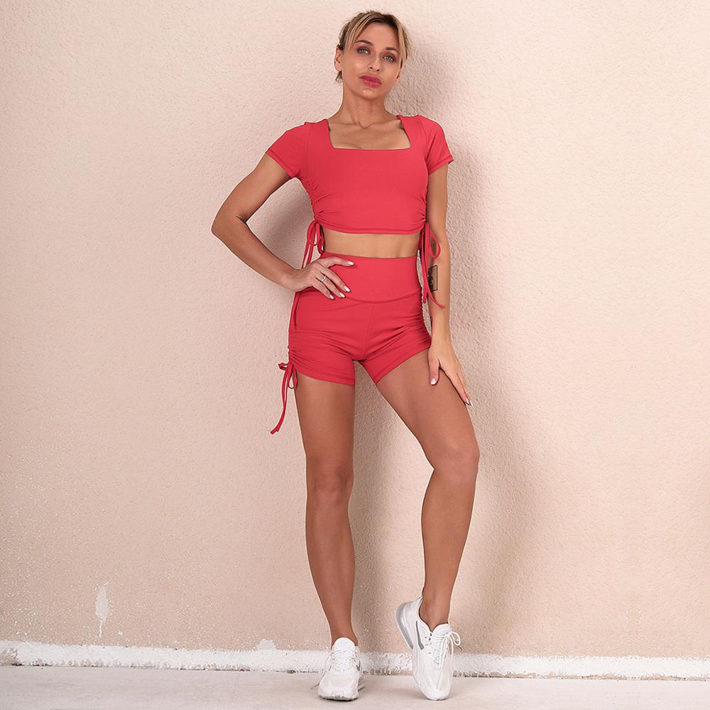 Women Solid Color Short-Sleeved Shorts Sports Set Running Fitness Yoga Suit