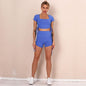Women Solid Color Short-Sleeved Shorts Sports Set Running Fitness Yoga Suit