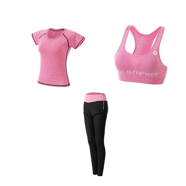 Women Yoga Sport Suit quick Dry Bra Set 5 Piece Female Short-sleeved shorts long pants Outdoor Sportswear Fitness suit