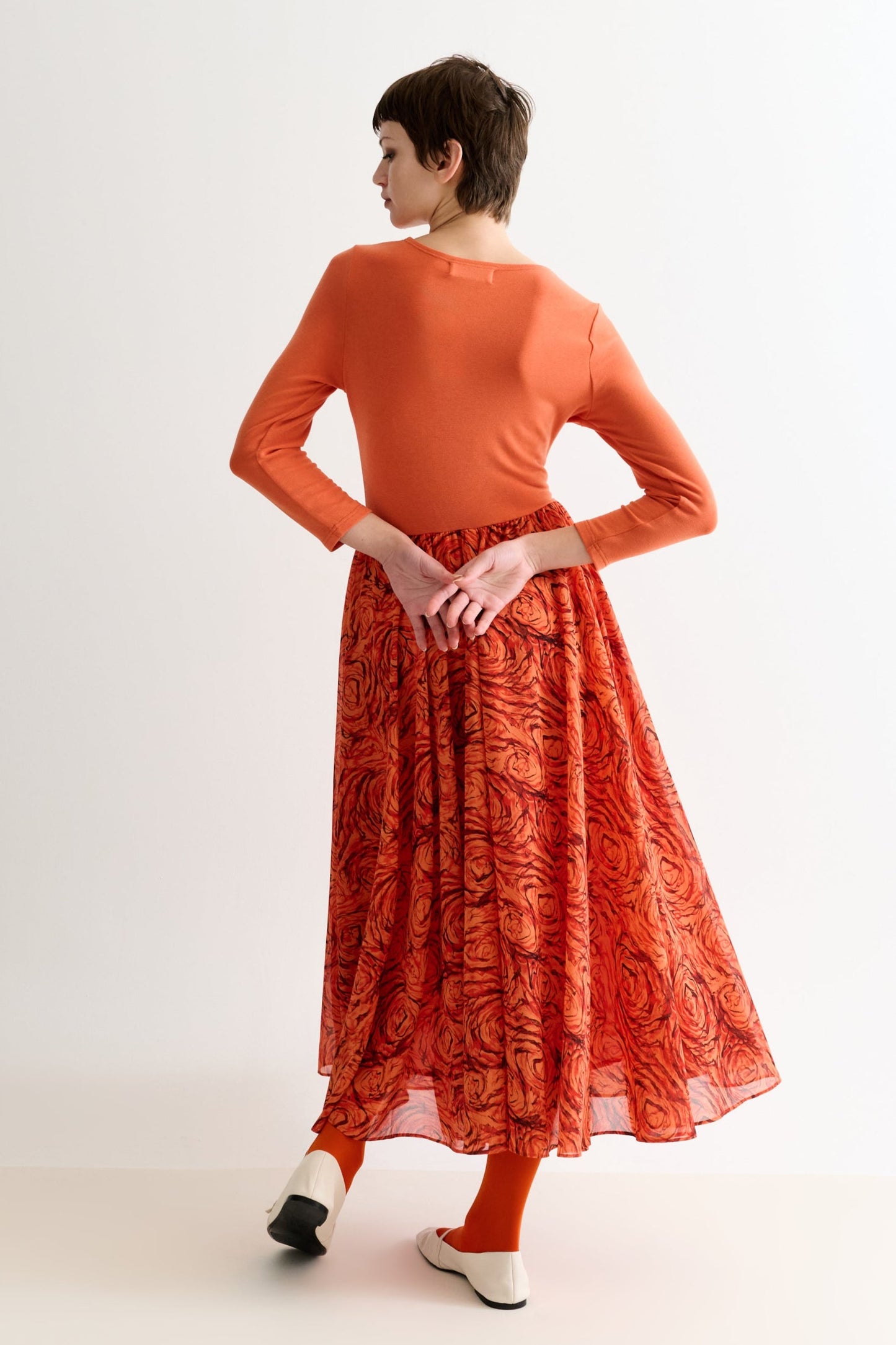 Huxley Rosechild Jersey Top Circle Skirt Midi Dress - Apricot