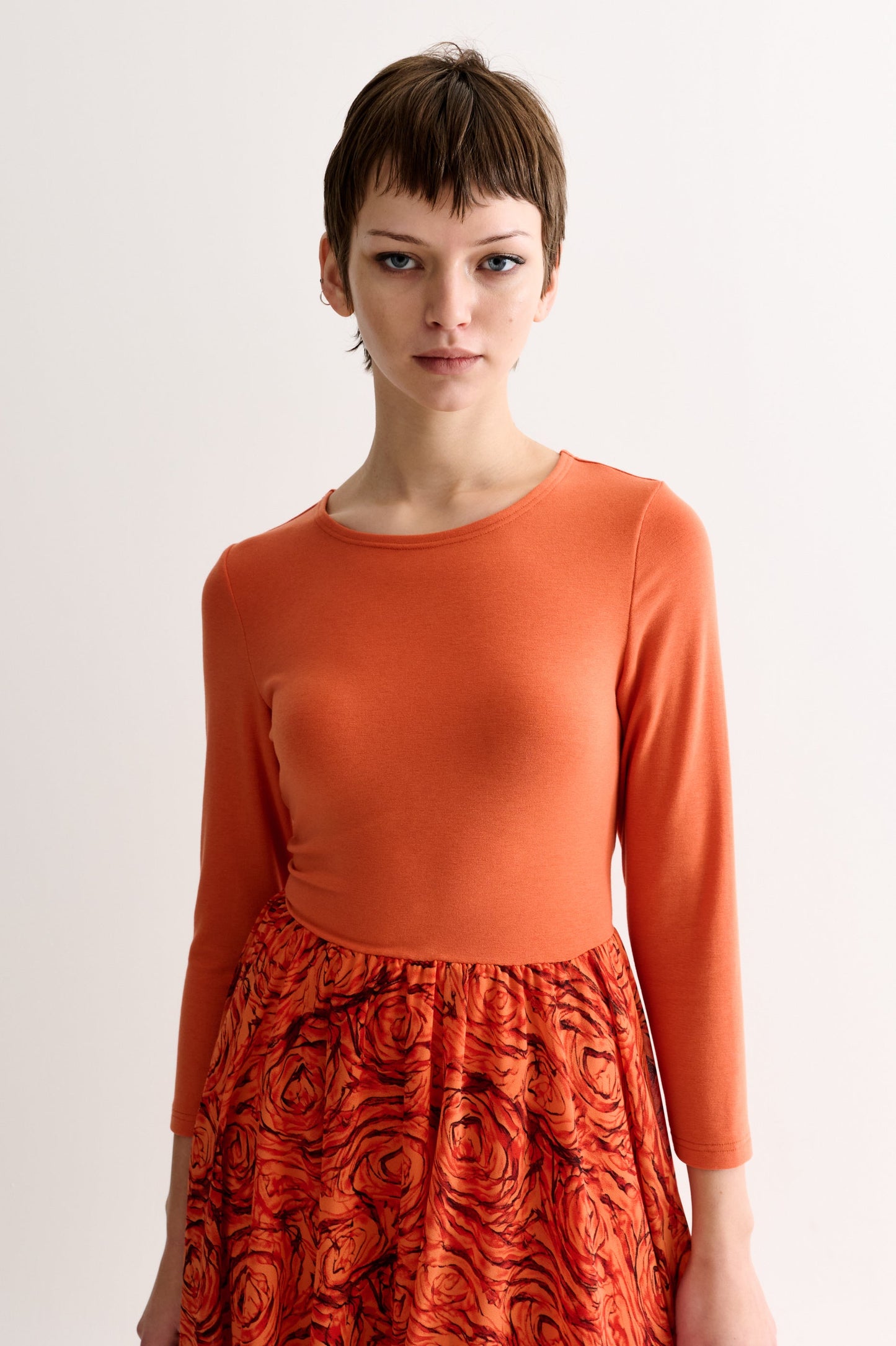 Huxley Rosechild Jersey Top Circle Skirt Midi Dress - Apricot