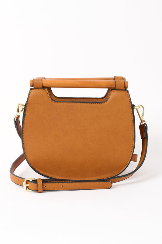 Louche Jones Wooden Handle Saddle Crossbody Tan