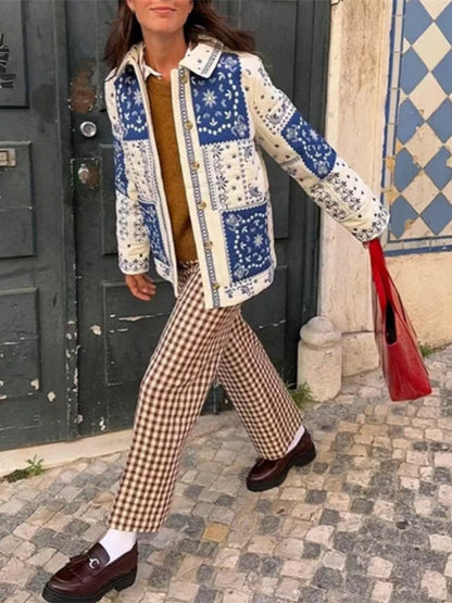 Autumn And Winter Ethnic Style Floral Contrast Color Thin Embroidery Cotton-padded Jacket