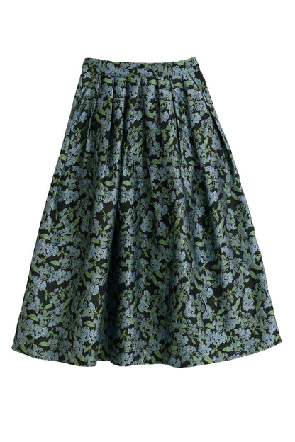 Pasadena Blossom Jacquard Midi Skirt - Black