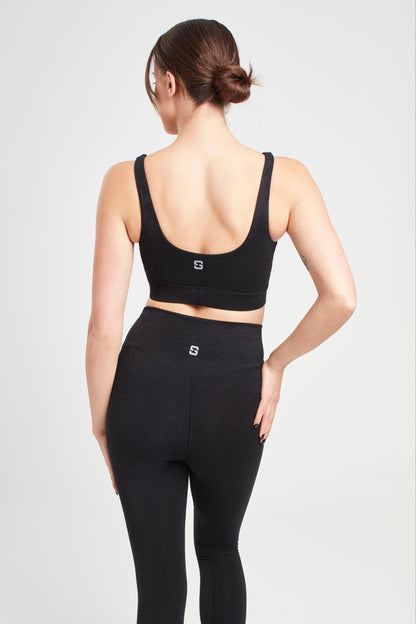 Square Neck Sports Bra - Marl Black