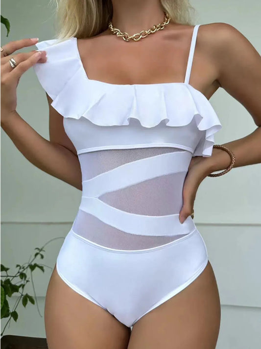 Asymmetrical Ruffled One-Piece Swimwear