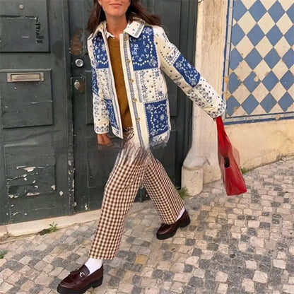 Autumn And Winter Ethnic Style Floral Contrast Color Thin Embroidery Cotton-padded Jacket