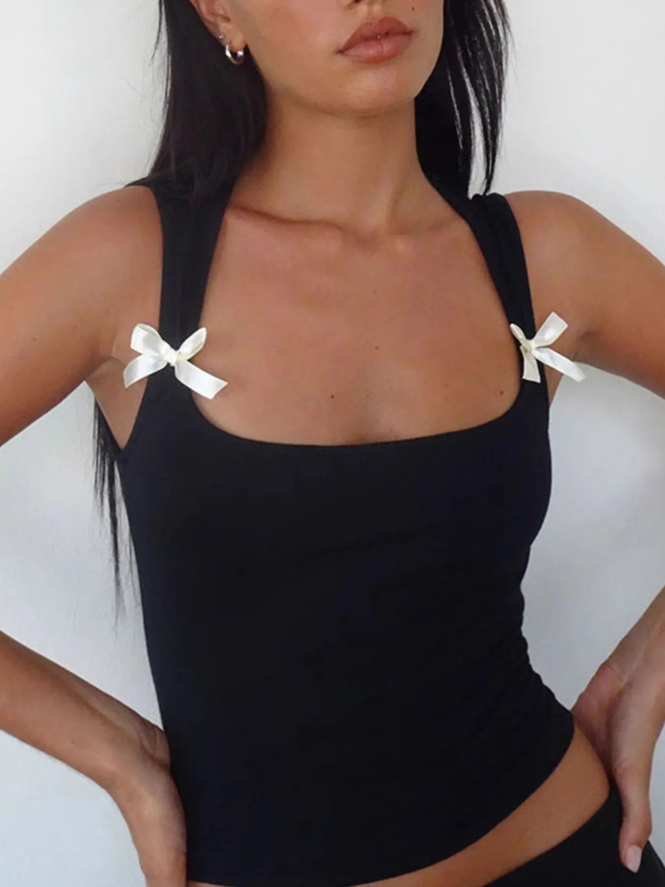 Bow Detail Square Neck Cropped Tank