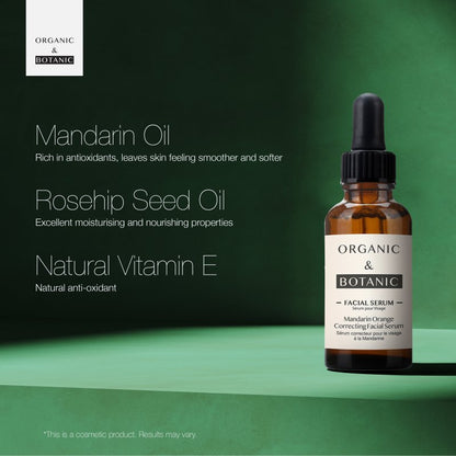 Mandarin Orange Correcting Facial Serum - 30ml - Brightening & Hydrating with Vitamin C, Aloe Vera, & Sea Buckthorn for Radiant, Even-Toned Skin